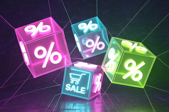 Get ready for incredible savings with these vibrant neon sale cubes, perfect for advertising your store's limited-time offers and boosting your holiday sales!