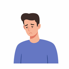 Flat Illustration Depressed Young Man Sad Expression Facial Emotion Character