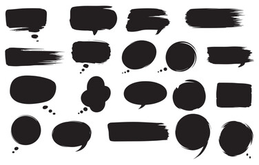 Set of Hand Drawn Speech Bubble Silhouettes – Comic Chat Balloon, Brush Style Text Frame and Dialogue Callout Vector Illustration