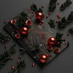 Luxury christmas design with circuits and decorations