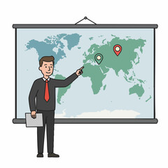 Flat Style Man Presenting World Map On Screen at Business Meeting © ArtlowMedia
