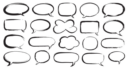 Fototapeta premium Set of Hand Drawn Speech Bubble Silhouettes – Comic Chat Balloon, Brush Style Text Frame and Dialogue Callout Vector Illustration