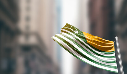 Kashmir national flag waving on street. A beautiful with mast with blur buildings. 5th febuary...