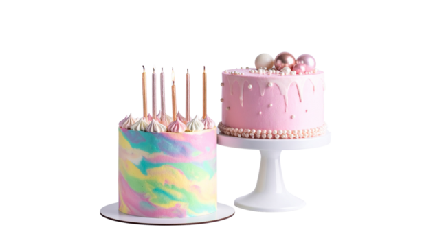  Festive Dessert Collection with Birthday Cakes in Dual Styles, isolated on transparent background