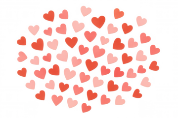 Red and pink hearts forming confetti shape, generating love and romance for valentine's day on transparent background