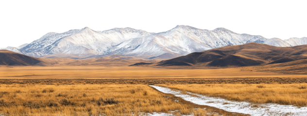 Set of golden hills and snowy mountain peaks, isolated on transparent cutout background