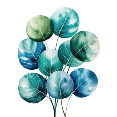 Ethereal Watercolor Eucalyptus Leaves in Soft Turquoise Tones