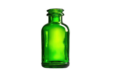 A green glass bottle. The bottle is empty. The bottle is sitting on a white background