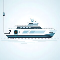 Obraz premium Flat Minimalist Electric Ferry Boat with Charging Port Illustration