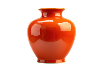 A large orange vase sits on a white background. The vase is the main focus of the image, and its bright color stands out against the white background. The vase appears to be a decorative piece