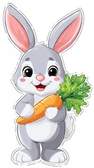 Obraz premium Cartoon rabbit holding carrot isolated illustration for design projects