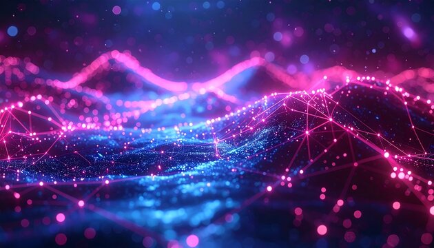 Abstract digital landscape with glowing network