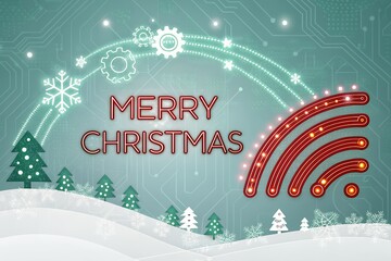 Festive digital christmas celebration with wi fi symbol and snow