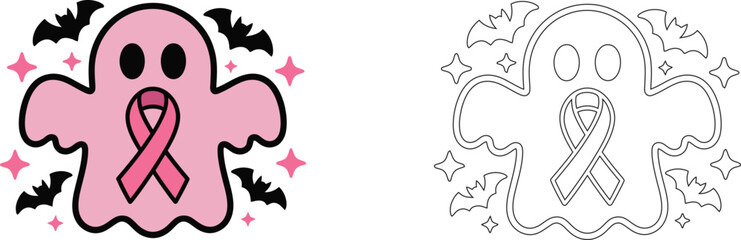 Breast Cancer Awareness Month icon set. Sign for awareness month with pink ribbon symbol. This icon increase awareness of the disease and to raise funds for research into its cause, diagnosis. 