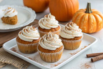 Pumpkin Spice Cupcakes with Cream Cheese Frosting and Cinnamon