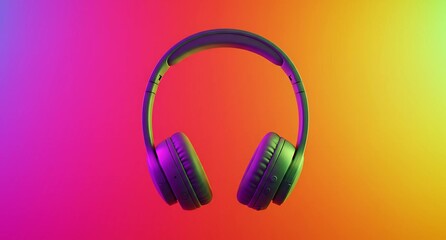 カラフルな背景とヘッドフォン