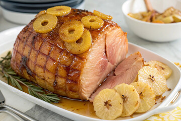 Traditional Baked Ham with Pineapple Rings and Glaze