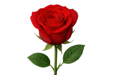 Fresh red rose bud with water drops, symbolizing love, romance, and beauty on transparent background