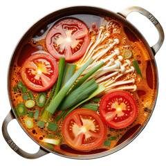 Vibrant Hot Pot Soup with Fresh Ingredients and