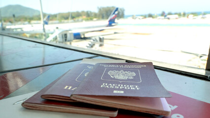 Passports on a suitcase at the airport