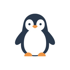 Flat vector illustration of a cute penguin with black and white body, orange beak and feet, simple cartoon design, isolated