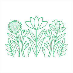 flower, vector, nature, leaf, floral, plant, art, design, summer, blossom, decoration, flora, element, leaves,  Flowers Vector, Editable Flower Vector, Line art, floral, graphic, Horizontal Floral Div
