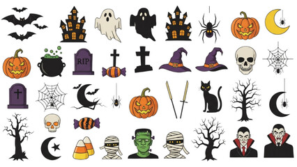Halloween Vector Icon Set – Line Art Design AI EPS PNG JPEG