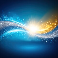 Vibrant digital abstract art with bright blue and gold colors dynamic motion futuristic design sparkling light effects and creative visual composition