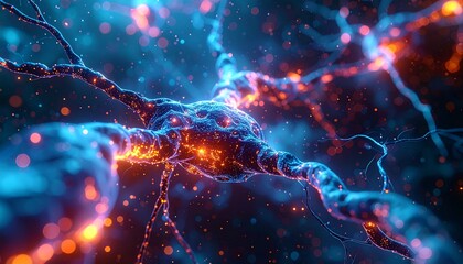 Captivating D rendered photo showing complex neural pathways firing rapid Action, one color background, animated impulses,
