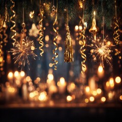 Elegant festive celebration decorations with sparkling lights colorful ornaments stylish decor and vibrant ambiance for joyful holiday events and seasonal celebrations