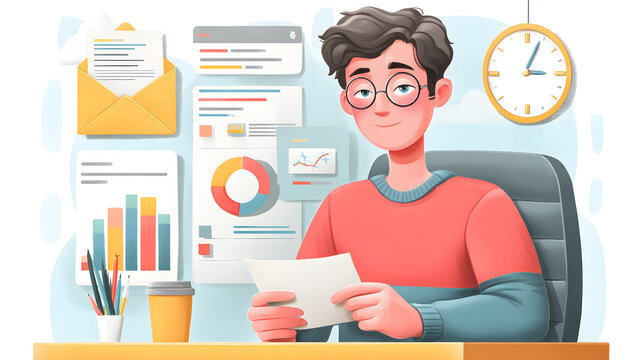 A digital marketing expert setting up an email marketing campaign, with data-driven insights and performance metrics displayed