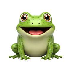A cheerful, vibrant, and detailed cartoon illustration of a smiling green frog with big eyes.