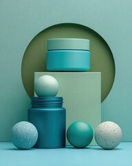 Elegant skincare and cosmetic jars with modern design vibrant blue tones and versatile containers perfect for beauty products and skincare routines
