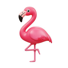 Pink flamingo cartoon illustration on white background.