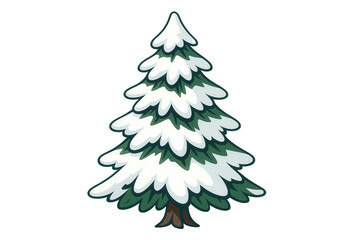 Obraz premium Green spruce tree covered in snow, celebrating christmas and winter holidays, cartoon illustration with transparent background