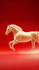 The golden portrait of Maux on a red background