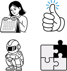 Fototapeta premium Diverse Icon Set Featuring Scheduling Approval Space Exploration and Problem Solving for Versatile Applications