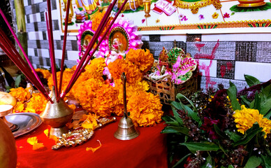 Hindu Festival Puja with Lakshmi and Ganesha Idol