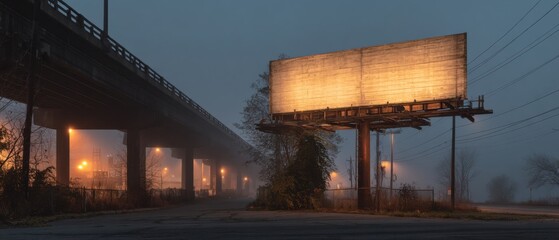 Large Urban Billboard Advertising Space with Illuminated Signage in Cityscape Promoting Outdoor Marketing and Commercial Signage Solutions for Businesses