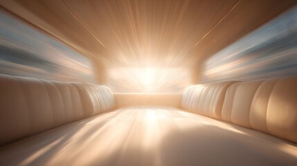 Luxury self-driving car interior blurred wide sofa-style seating