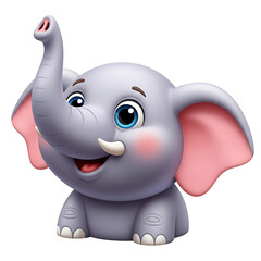 Obraz premium Cartoon elephant with raised trunk and pink cheeks, smiling.