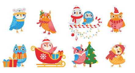 Cute Cartoon Santa Claus with Animal Friends, Candy Cane, and Christmas Tree Holiday Illustration for Kids Greeting Card