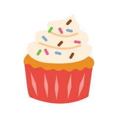 Cupcake Illustration, Cupcake with White Icing, Hand Drawn Cupcake Clipart