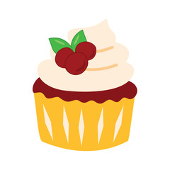 Cupcake with Cherry Illustration, Cherry Cupcake Dessert