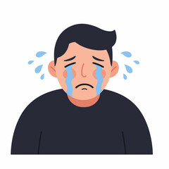 Flat Detailed Portrait of a Sad Man Character with Tears Illustration