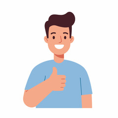 Flat Illustration Confident Smiling Man Giving Thumbs Up Character