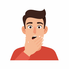 Flat Cartoon Young Man Gasping in Fear Emotional Expression Illustration