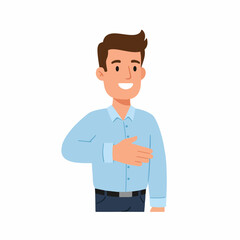 Cartoon Style Happy Smiling Man Hand on Chest Gesture Character