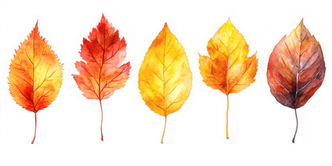 Naklejka premium Watercolor autumn leaves isolated on white background for decoration