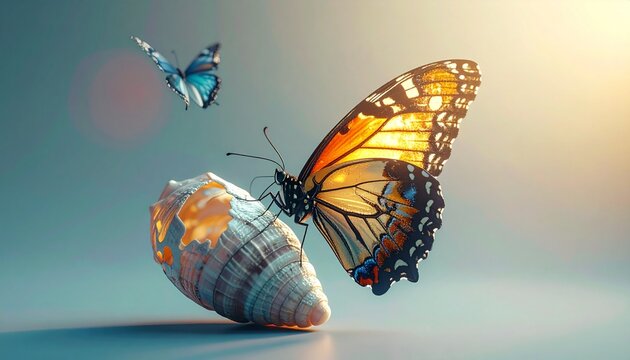 Graceful one Action, emerging butterfly color symbolizing render delicate D transformation, background, animated cocoon